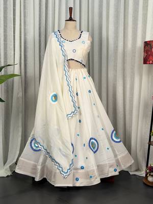 White Silk Blend Readymade Navratri Lehenga Choli with Embroidery & Thread Work 4