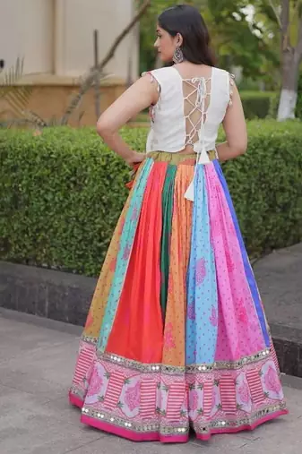 Multicolor Cotton Readymade Navratri Lehenga Choli with Embroidery & Miroor Work