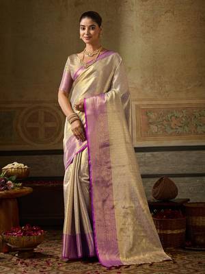 purple silk blend kanchipuram silk woven saree 1