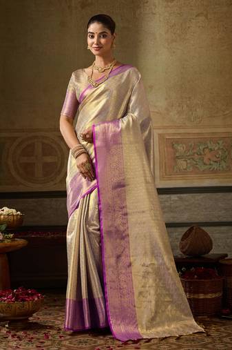 purple silk blend kanchipuram silk woven saree