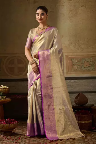 purple silk blend kanchipuram silk woven saree