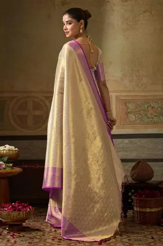 purple silk blend kanchipuram silk woven saree