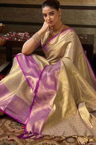 purple silk blend kanchipuram silk woven saree