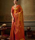 Orange silk blend kanchipuram silk woven saree