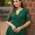 Green floral printed pure cotton embroidered kurta set with dupatta & trousers for women