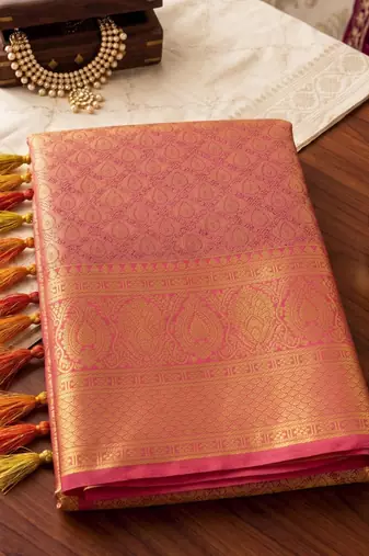 Orange silk blend kanchipuram silk woven saree