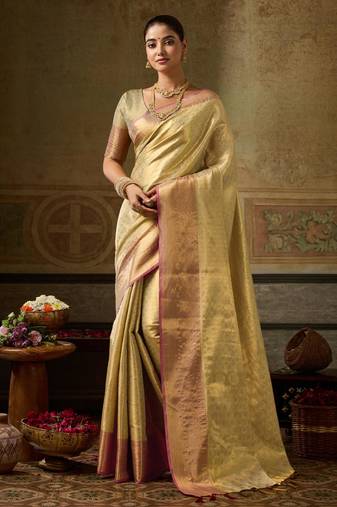 gold silk blend kanchipuram silk woven saree