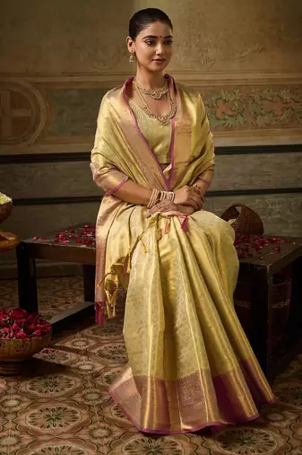 gold silk blend kanchipuram silk woven saree