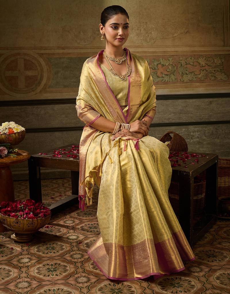 gold silk blend kanchipuram silk woven saree