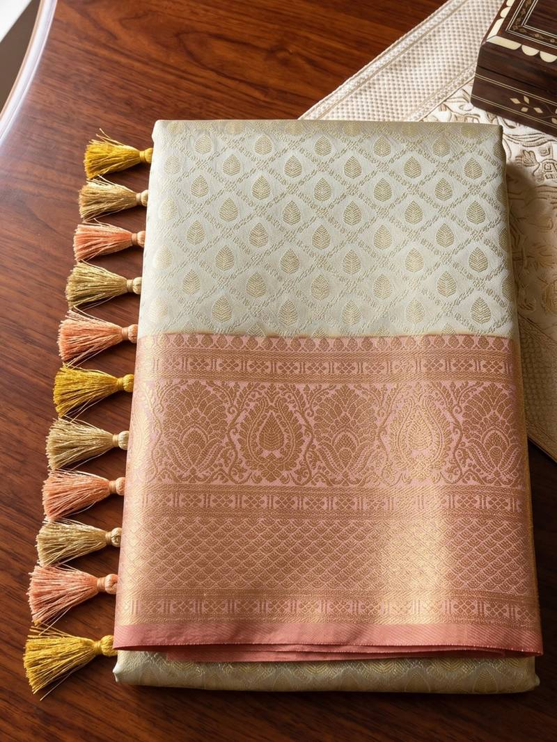 gold silk blend kanchipuram silk woven saree