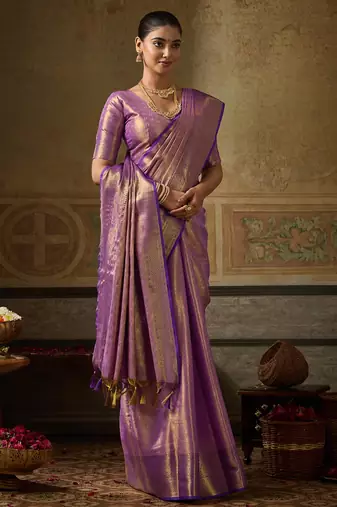 purple silk blend kanchipuram silk woven saree