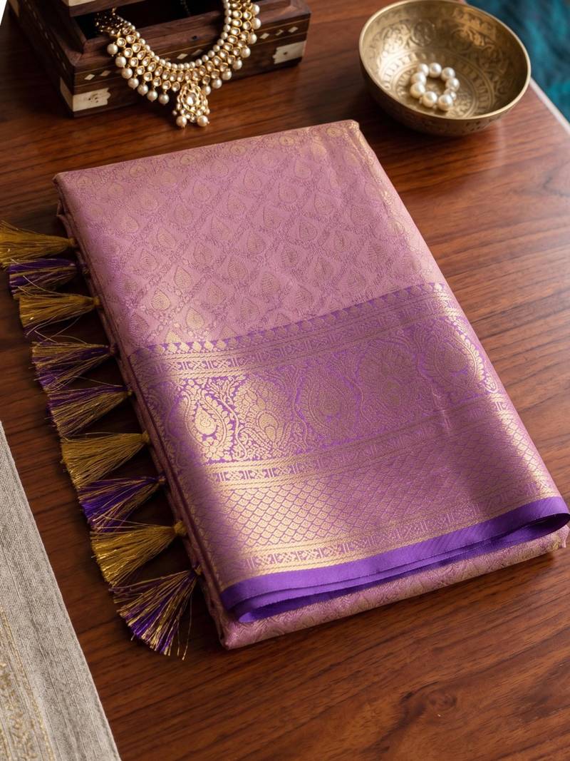 purple silk blend kanchipuram silk woven saree