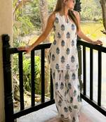 White floral printed pure cotton sleeveless kurta farshi salwar set for women