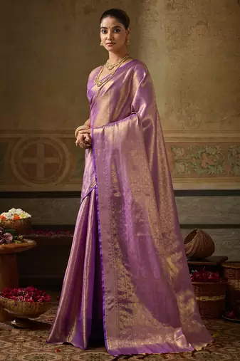 purple silk blend kanchipuram silk woven saree