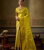 green silk blend kanchipuram silk woven saree