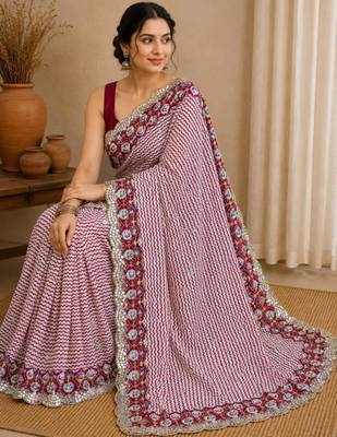 Maroon silk blend lehriya printed saree 1