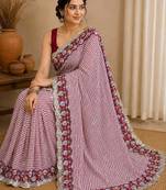 Maroon silk blend lehriya printed saree