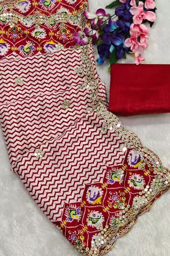 Maroon silk blend lehriya printed saree