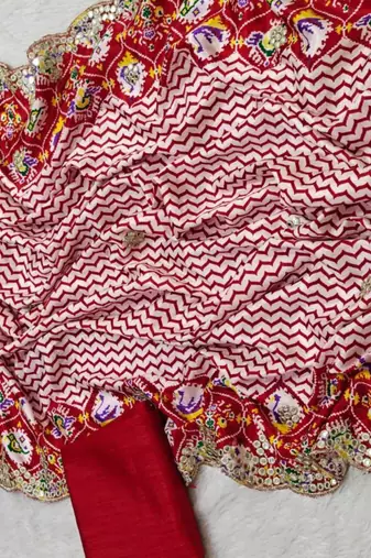 Maroon silk blend lehriya printed saree