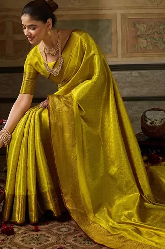green silk blend kanchipuram silk woven saree