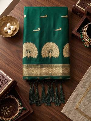 green silk blend zari woven saree 3