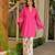 Pink & white floral printed pure cotton full sleeve v-neck kurta set for women
