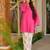 Pink & white floral printed pure cotton full sleeve v-neck kurta set for women