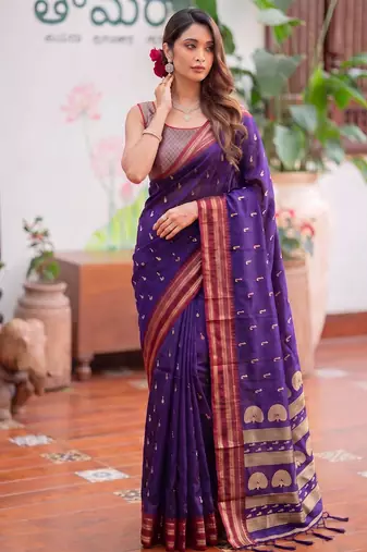 purple silk blend zari woven saree