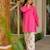Pink & white floral printed pure cotton full sleeve v-neck kurta set for women