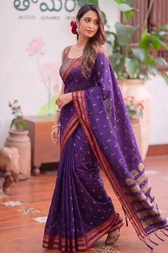 purple silk blend zari woven saree