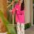 Pink & white floral printed pure cotton full sleeve v-neck kurta set for women