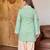 Sea green & cream floral printed pure cotton full sleeve v-neck kurta set for women