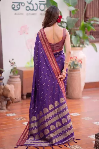 purple silk blend zari woven saree