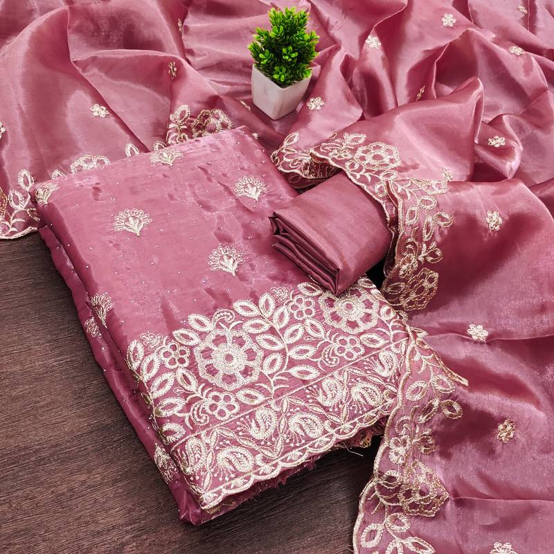  embroidered jimmy choo silk unstitched dress material with scalloped dupatta