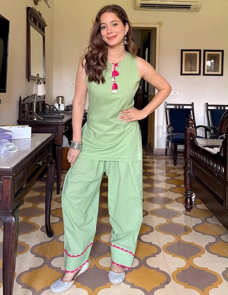 Sea green floral printed pure cotton sleeveless kurta farshi salwar set for women