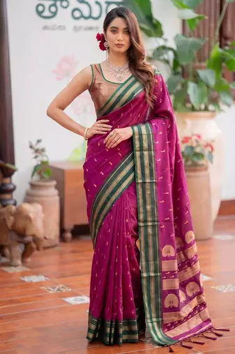 magenta silk blend zari woven saree