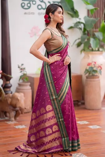 magenta silk blend zari woven saree