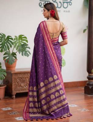 purple silk blend zari woven saree 2