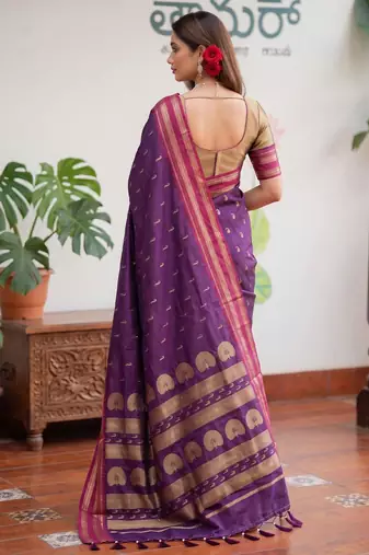 purple silk blend zari woven saree