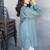 Blue floral printed pure cotton full sleeve v-neck kurta set for women
