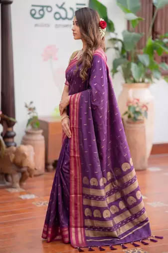 purple silk blend zari woven saree