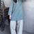 Blue floral printed pure cotton full sleeve v-neck kurta set for women