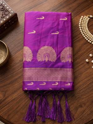 purple silk blend zari woven saree 4