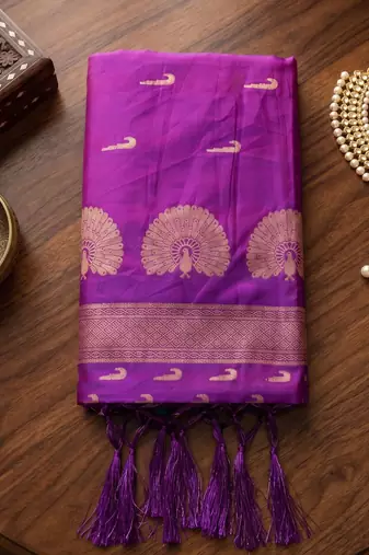 purple silk blend zari woven saree