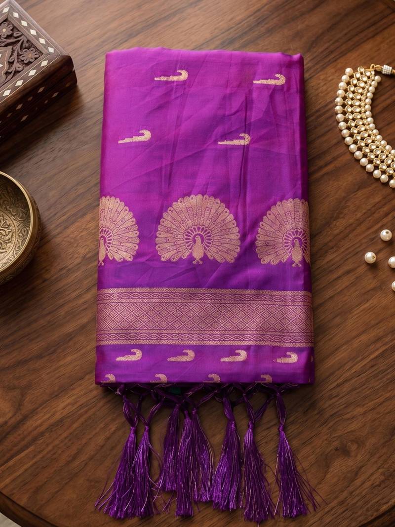 purple silk blend zari woven saree