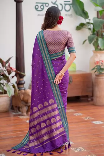 purple silk blend zari woven saree