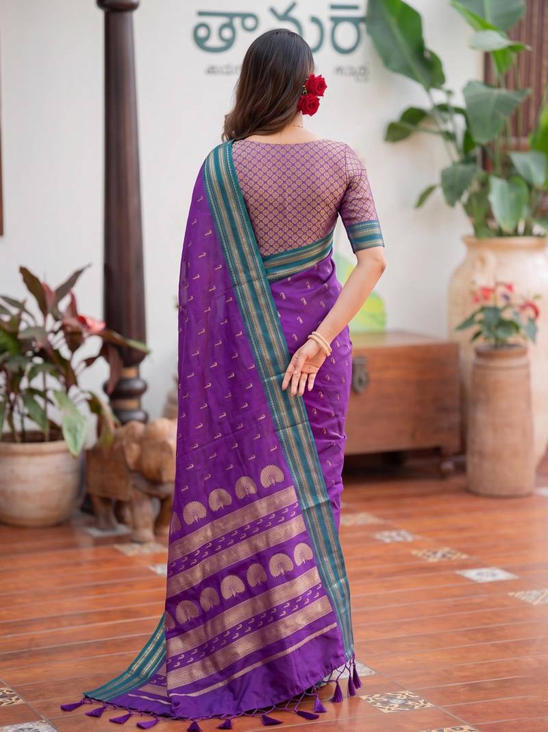 purple silk blend zari woven saree