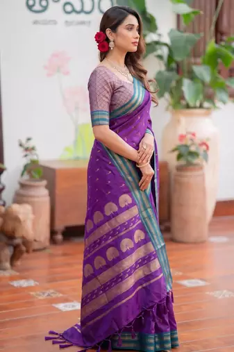purple silk blend zari woven saree