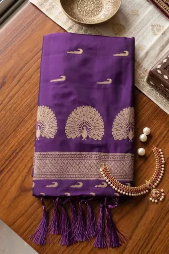 purple silk blend zari woven saree