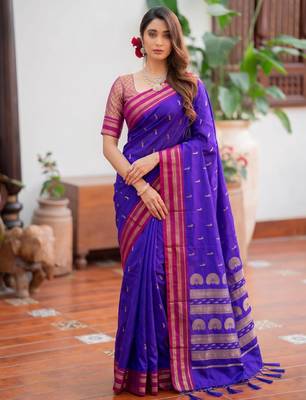 royal-blue silk blend zari woven saree 1